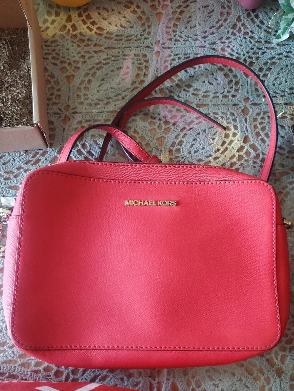 Michael Kors Red Crossbody Camera Bag with Gold Logo